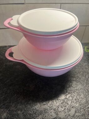 Set of 2 That’s A Bowl Pink Mixing Bowls with Lids - exc condition! Like new